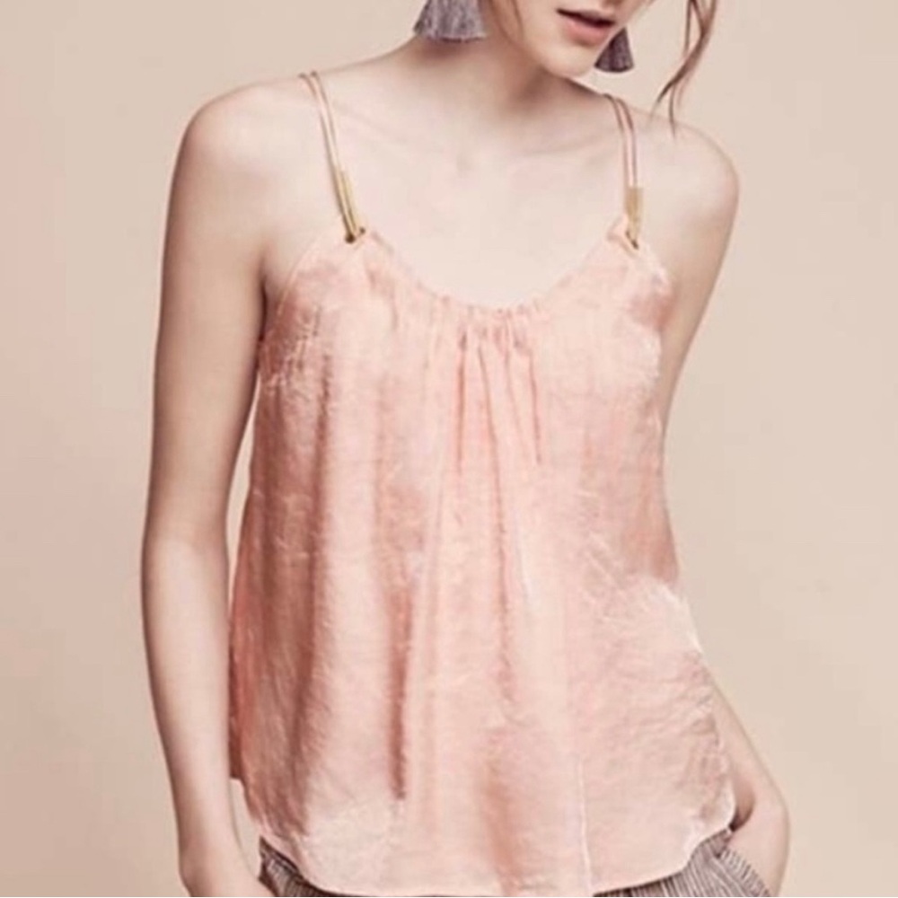 Anthropologie | Floreat Pink Tank Top w/ Gold Accents